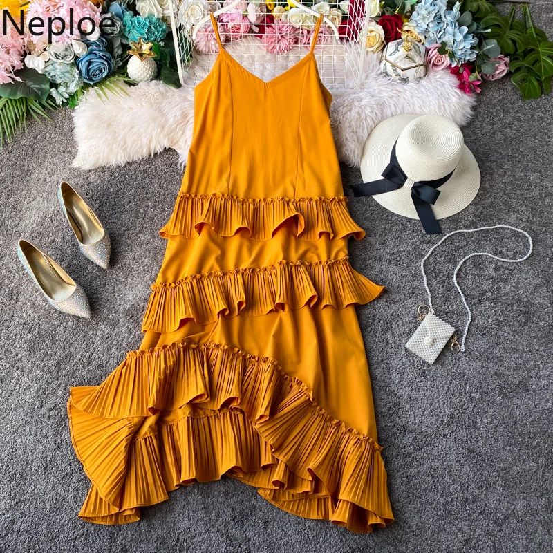 Женское платье без рукавов Neploe однотонное на бретельках с v образным вырезом и