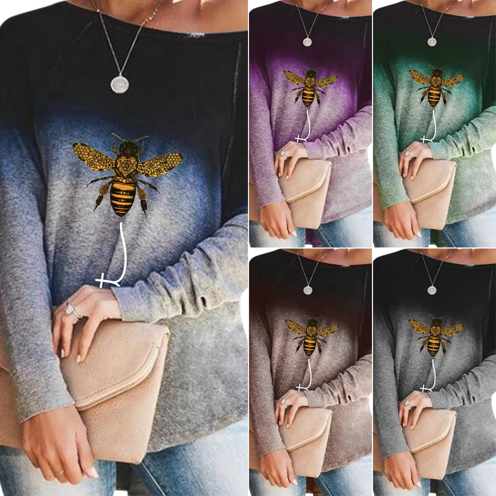 

Animal Printed T Shirt Women Long Sleeve Top Plus Size O-neck Tee Casual Gradient Printed Women Autumn Clothes Top Female
