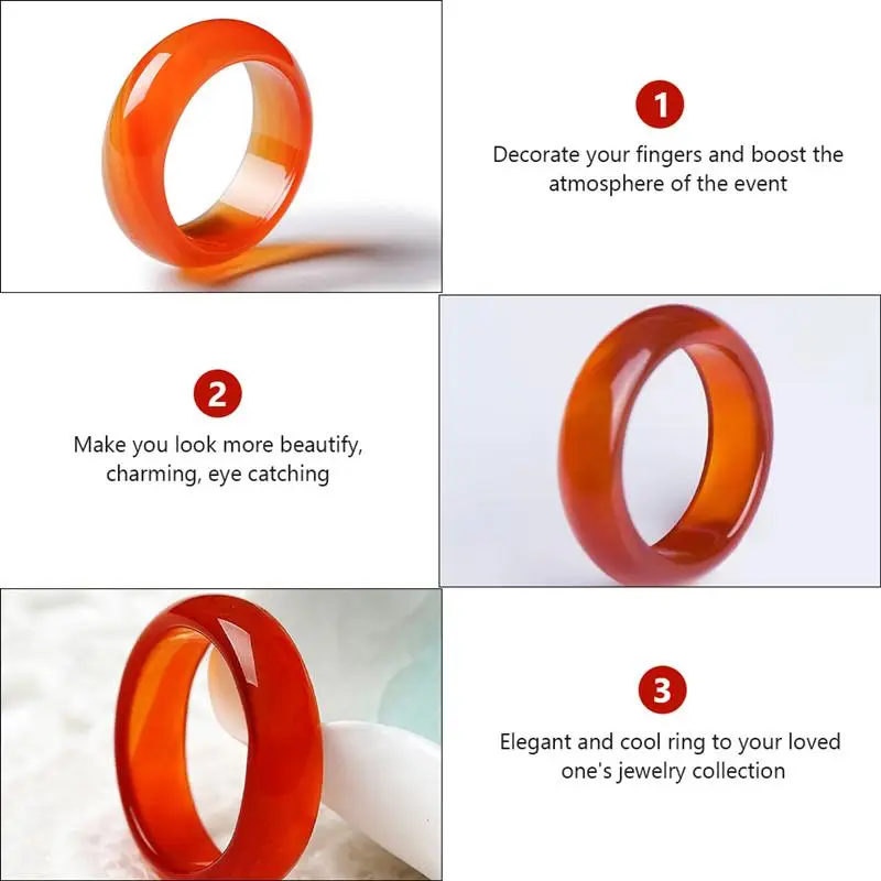 Red Carnelian Crystal Ring Natural Agate Plain Band for Women and Girls Fashion Jewelry | Украшения и аксессуары