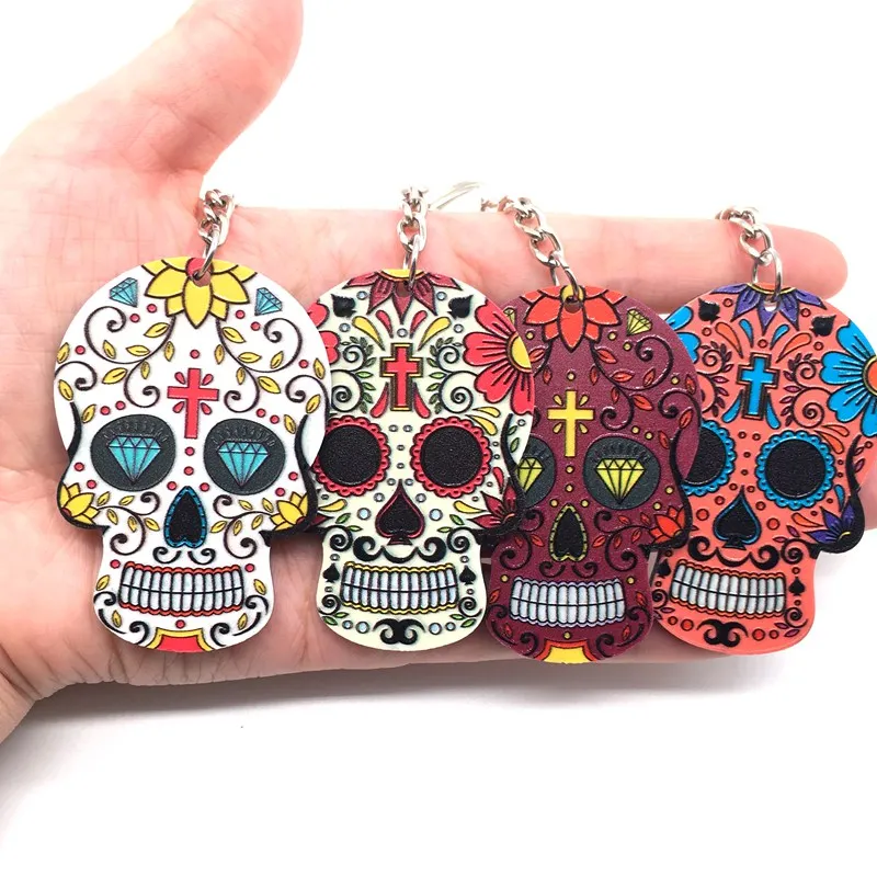 Keychains Calavera Sugary-Sweet Whimsical Skull Key chain Keyrings Relief Sugar Keychain 9 Color Skeleton Ring | Украшения и