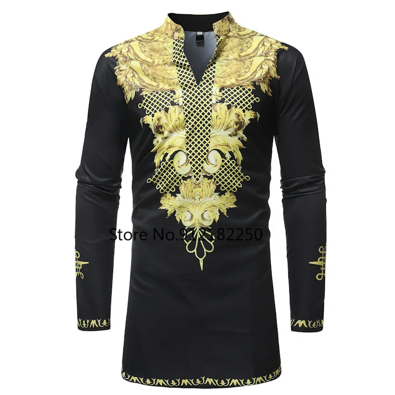 

Men's Hipster Long Sleeve African Clothes Dashiki Longline T-shirt 2021 Traditional Tribal Dashiki Tshirt Men Casual Tops Tees
