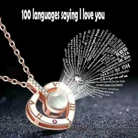 zinc alloy jewelry love pendant charm 100 languages i love you shaking sounds projection clavicle chain sweater necklace jewelry