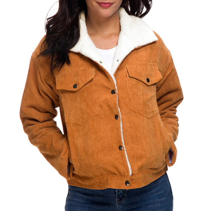 Зимние женские парки ретро вельвет овечья шерсть флисовая подкладка утолщенная