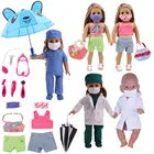 Бесплатная доставка 11 шт. = 5 комплектов в наборе с принтом медсестры одежда (маска) + 2 Зонты + 2 пакета (ов) + 1 обувь + 1Toy для 18 дюймов американская кукла  43 см для ухода за ребенком для мам кукла для девочек