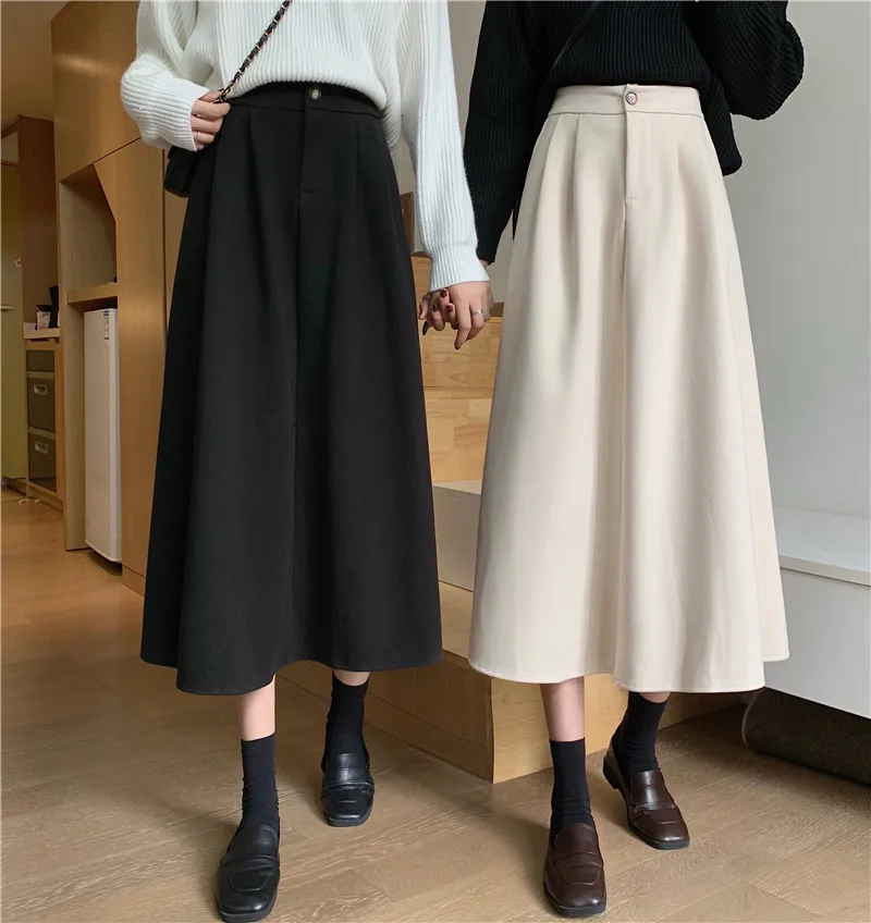 

Womens High Waist Elegant Solid A-line Skirts Office Lady Style Flare Streetwear 2021 Spring