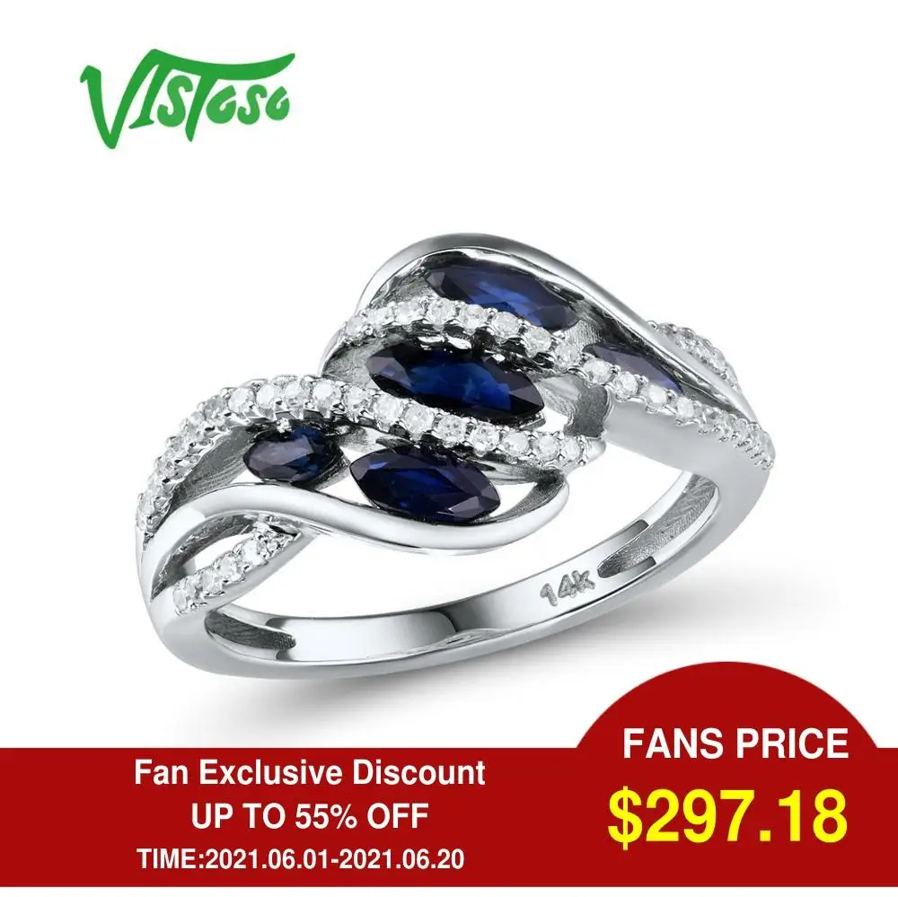 Женское золотое кольцо с сапфирами VISTOSO белое золото 14 к 585 пробы со сверкающими