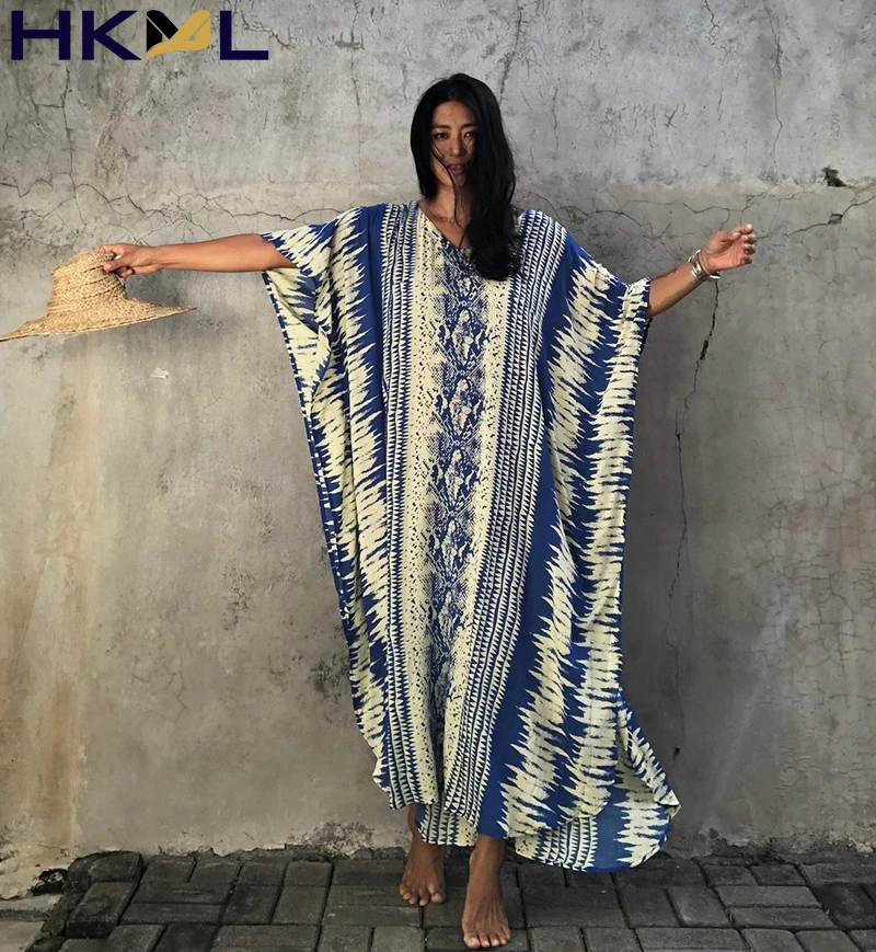 

Women Dress High Split Beach Cover Up Sashes Holiday Serpentine Kaftan Bohemian Vintage Oversized Dress