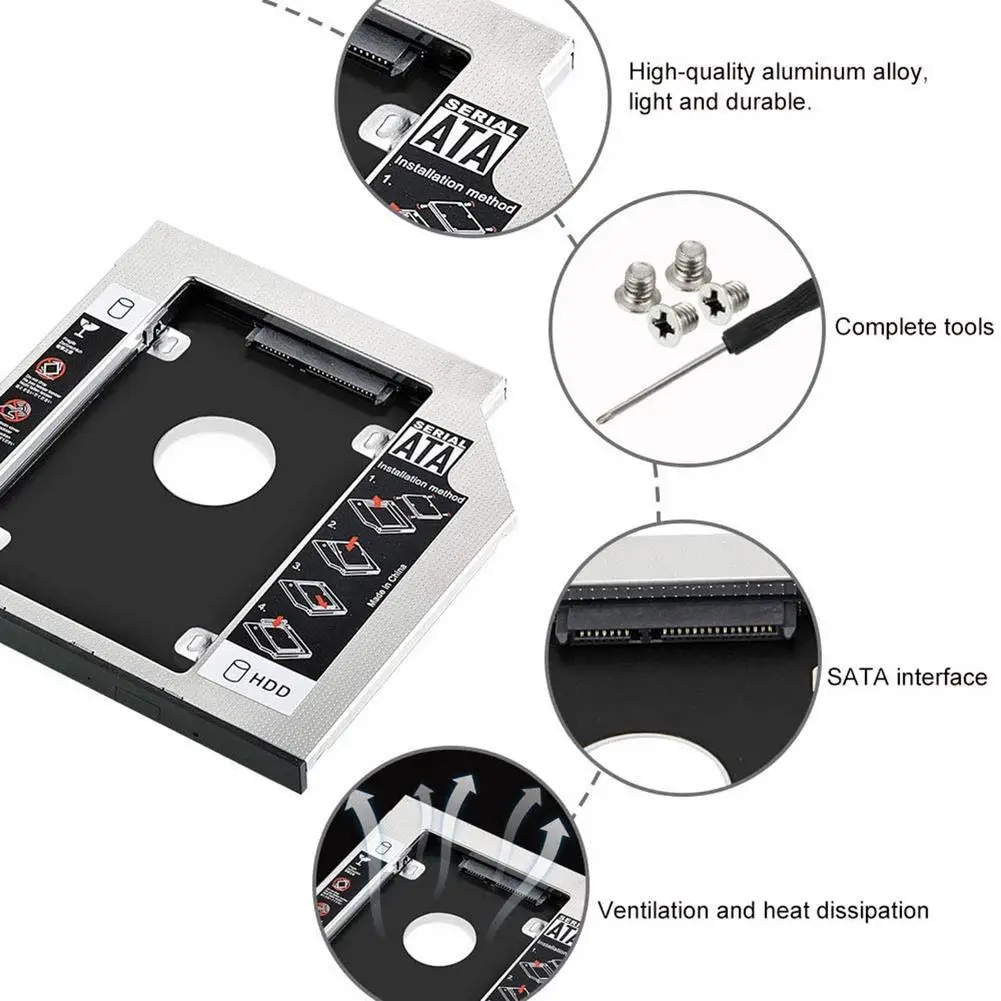 SATA 2-й HDD HD корпус жесткого диска Caddy чехол лоток универсальный для 12 7 мм ноутбука