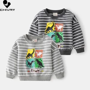 New 2021 Kids Autumn Winter Fashion Sweatshirt Boys Striped Dinosaur O-neck Pullover Tops Children Hoodies Sweatshirts Clothing