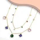 Женское Ожерелье с подвесками, роскошное модное ожерелье с разноцветными подвесками из фианита геометрической и радужной расцветки, массивное Ювелирное Украшение