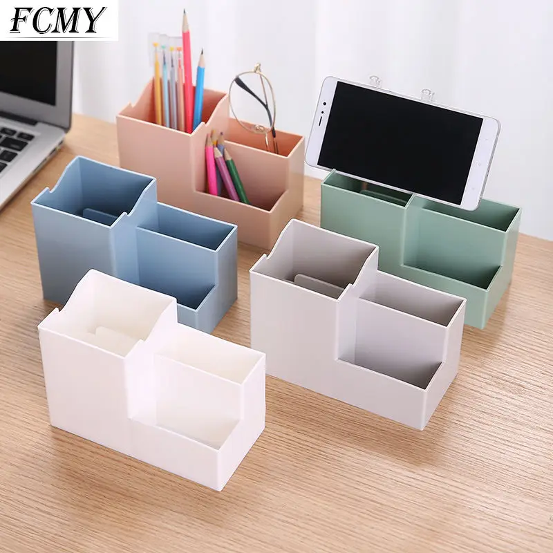 

Creativity Multi-function Desktop Pen Holder Office School Storage Case Plastic Pen Box Desk Pencil Organizer School Supplies