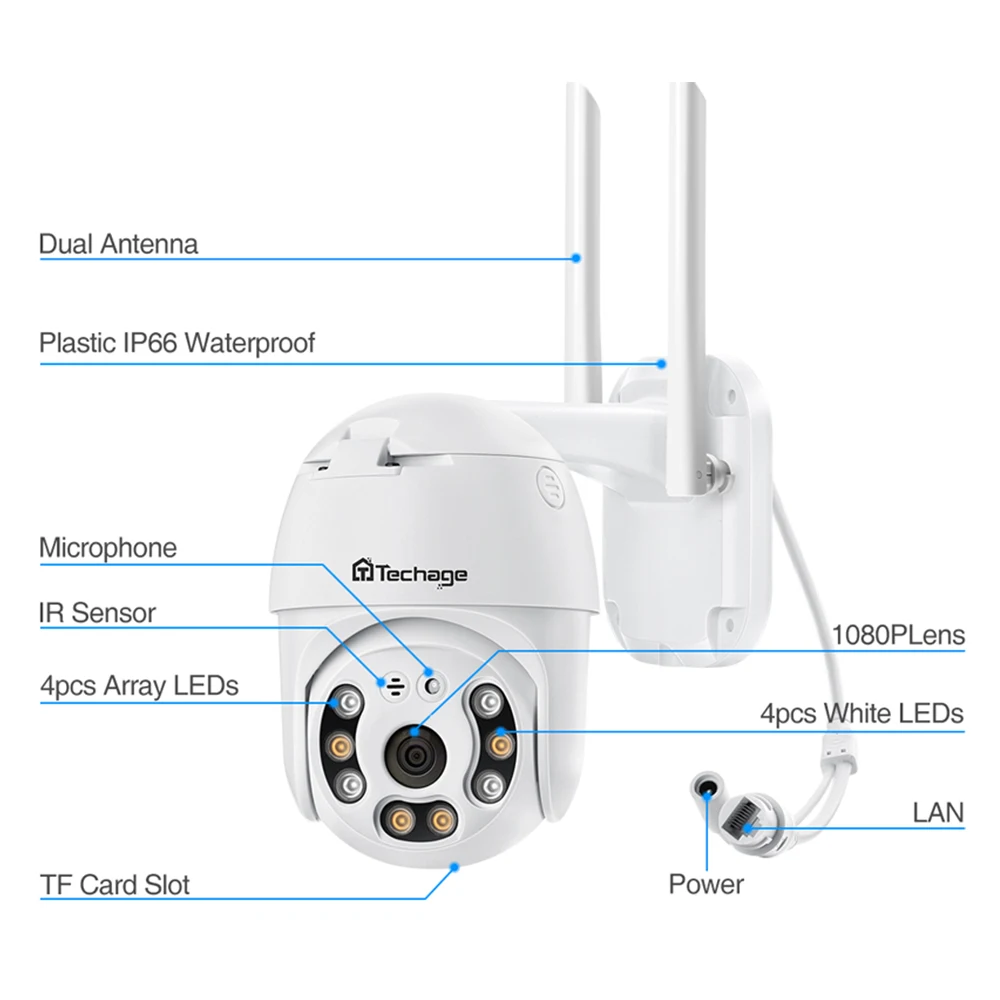 IP камера Techage беспроводная 1080P 5 МП Wi Fi PTZ|Камеры видеонаблюдения| |