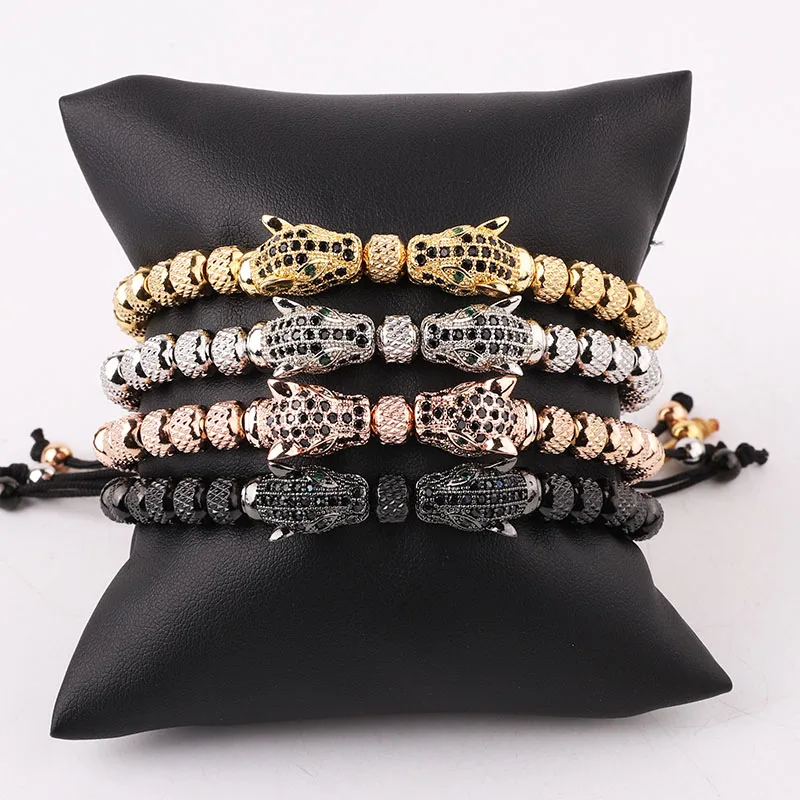 

Classic Design Stainless Steel Beads CZ Pave Leopard Handmade Macrame Friendship Bracelet Men Jewelry Gift