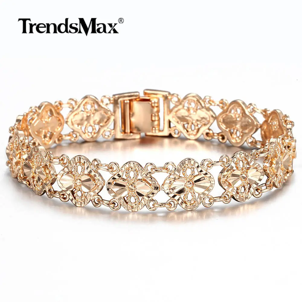 

New Women Girls 585 Rose Gold Color Fashion Cut Out Carved Flower Heart Oval Wristband Jewelry Toggle Lock 2 Style CBM04