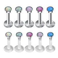 zs 16g blue purple opal stone lip studs for women stainless steel labret piercing acrylic lip ear helix tragus piercing jewelry