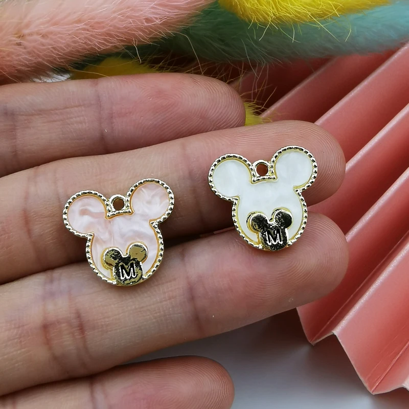 ApeUr 10 шт. акриловые металлические подвески с головой Микки золотистые бриллианты