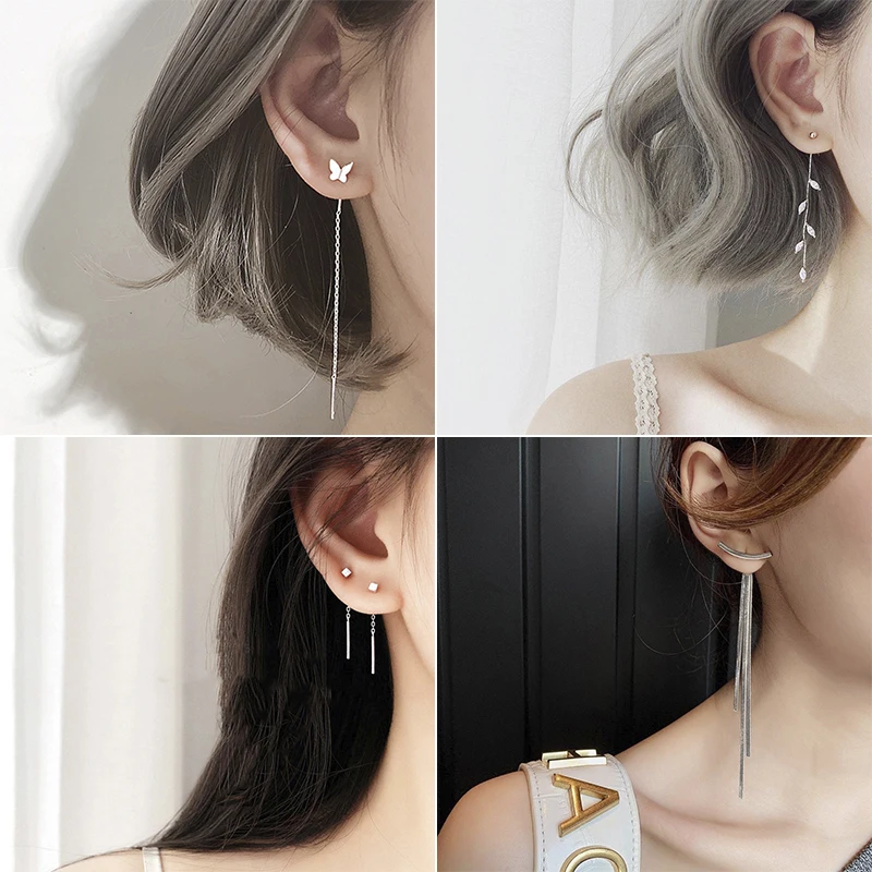 

Korean Geometric block Long Tassel Bar Drop Earrings For Women Minimalism Personality Ear Line Dangle jewelry Gift