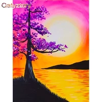 gatyztory painting by numbers kits for adults handmade unique gift purple tree landscape oil paint by number 40x50 framed wall a