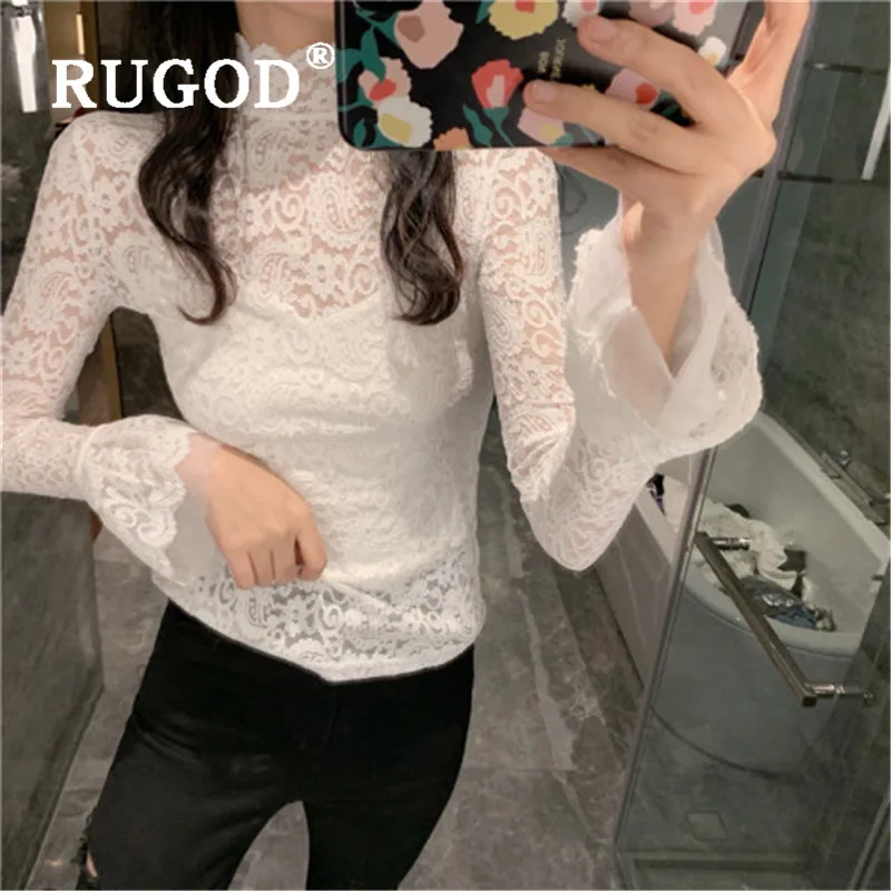 RUGOD Весенняя элегантная кружевная блузка женские блузки с длинным рукавом
