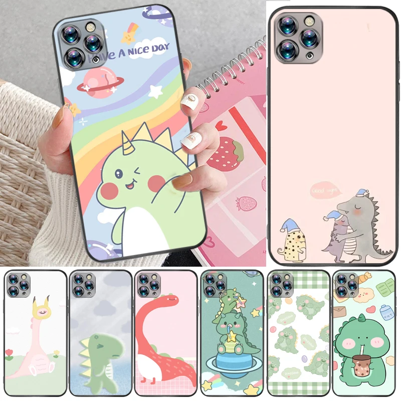

Cute Funny Flowers Couples Dinosaur Color Painting Phone Case For iPhone XR XS Max Back Cover Cases Coque Carcasa