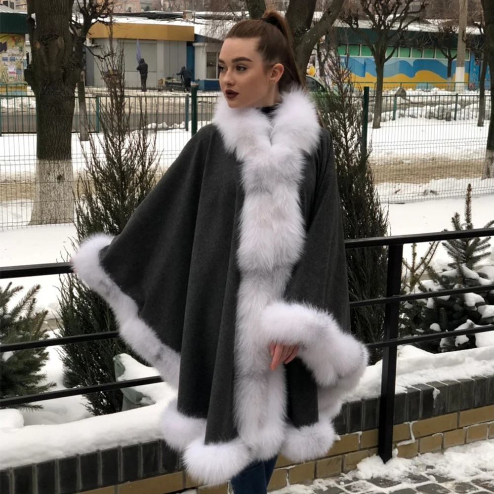 2021 BFFUR Женское пальто из натурального меха лисы пончо шерстяные накидки цельные