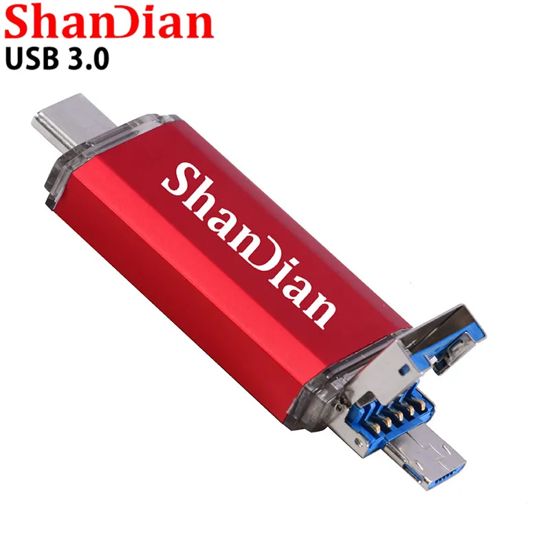USB флеш накопитель SHANDIAN OTG 3 в 1 128 Type C и Micro гб 64 32 16 8 4 гб|USB флэш-накопители| |