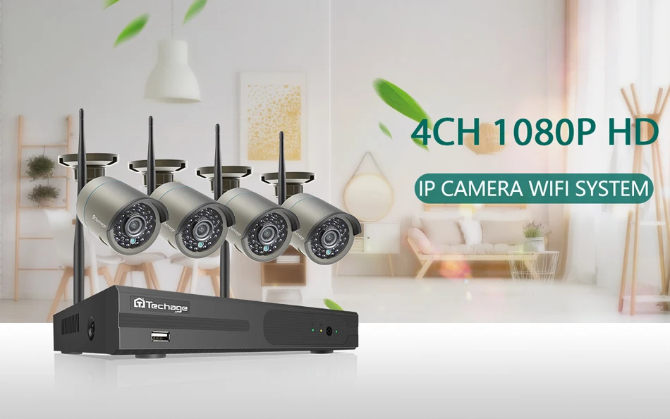 Techage H.265 4CH 1080P Беспроводной NVR комплект Wi-Fi система безопасности 2MP аудио звук Открытый CCTV IP камера P2P комплект видеонаблюдения