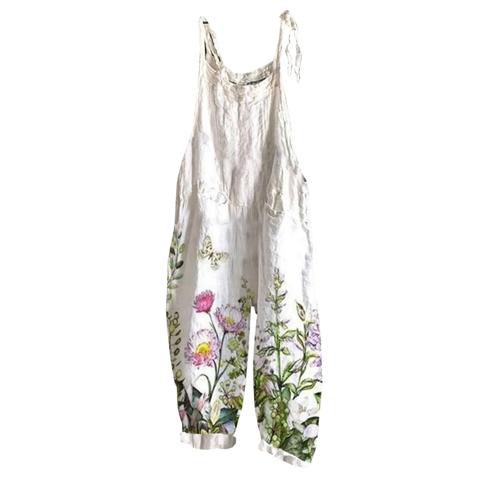 Комбинезон женский хлопково-льняной Свободный Повседневный длинный ромпер с