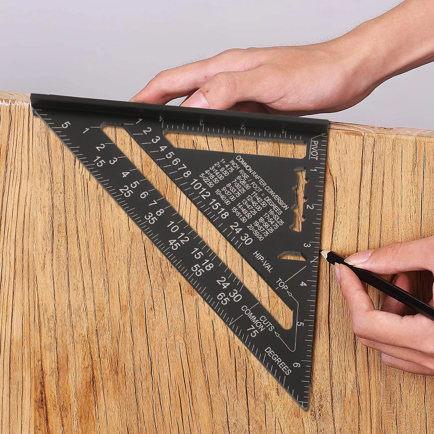 

7 Inch Rafter Square Metric Triangle Ruler Double Scale Triangle Protractor Layout Gauge High Precision Easy-Read Layout Tool
