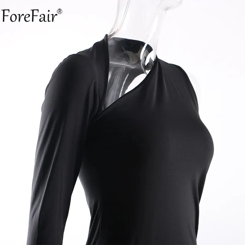 Forefair, красное сексуальное облегающее платье на одно плечо, вечерние платья с длинным рукавом для ночного клуба, женские мини платья белого, красного и черного цвета