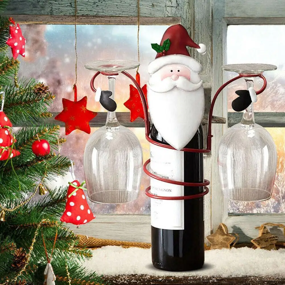 

Держатели для винных бутылок, стеклянная Винная стойка, Рождественское украшение для дома, органайзер, стеллаж, настольные полки, снеговик, ...