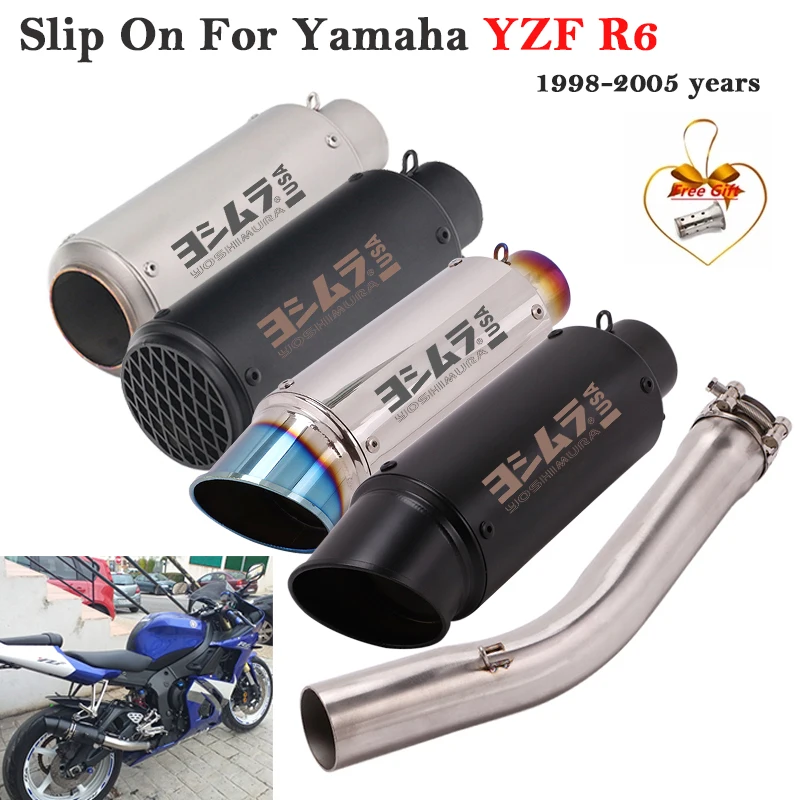 Slip On For Yamaha YZF R6 1998 - 2005 Motorcycle Yoshimura Exhaust Escape Silencer Tail Modified Mid Link Pipe Muffler DB Killer