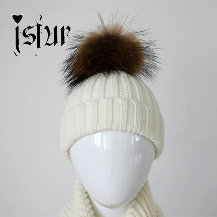 Детская зимняя вязаная шапка с меховым помпоном 15 цветов | Аксессуары для одежды