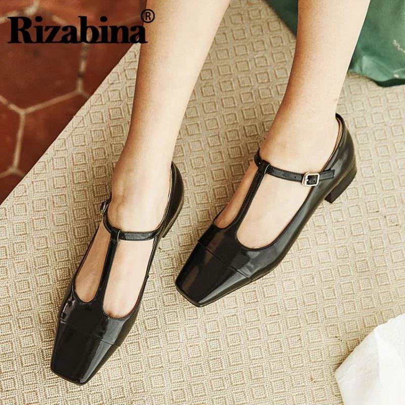 FITWEE Женские туфли лодочки Квадратный носок низкий каблук Натуральная кожаные на