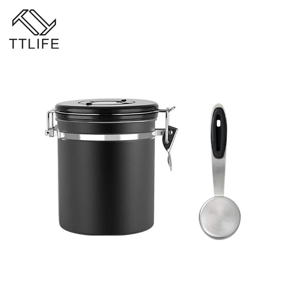 

New Stainless Steel Sealed Storage Tank Moisture-proof Coffee Bean Milk Powder Jar Tea Pot Kitchen Grains Storage Box with Spoon