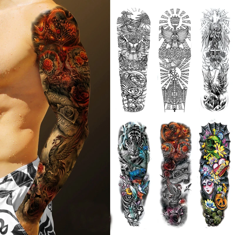 Тату наклейка Временная водостойкая на всю руку для мужчин и женщин|Временные