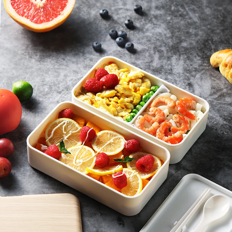 Двухслойный Ланч бокс Bento большой вместимости в японском стиле пластиковый отсек