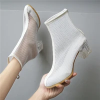 roman crystal hollow out sandals mesh short boots summer 2021 new korean high heeled sandals with thick heels