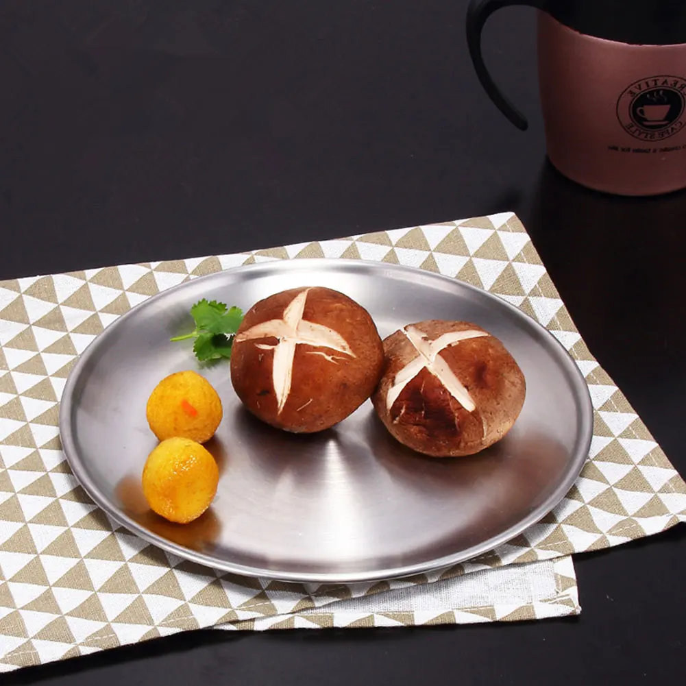 

Plate Sets Serving Dishes Dinner Multipurpose Round Serving Dishes Stainless Steel Tray Mirror Polish Finished Kitchen Tray 34cm