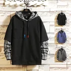 Осень-весна 2022, черные толстовки в стиле пэчворк, мужской стиль, Повседневный пуловер в стиле панк, уличная одежда