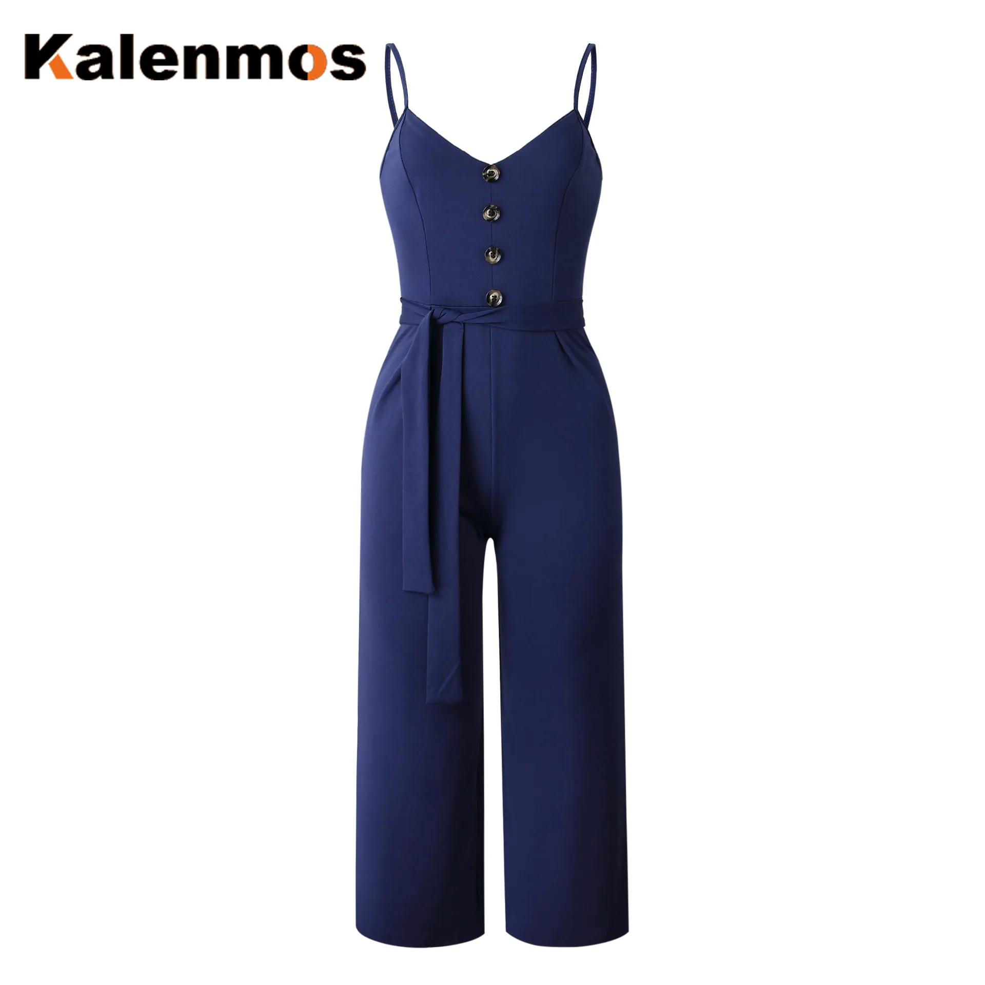 

KALENMOS Jumpsuit Women Rompers Sexy Halter Sleeveless Strap Leisure LaceUp Wide Leg Overall Women Clothes Elegant Work Bodysuit
