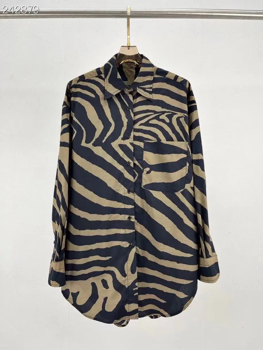 

Runway Fashion Long Blouse 2021 Autumn Long Sleeve Turn-Down Collar Print Single Breasted Elegant Women Blouse