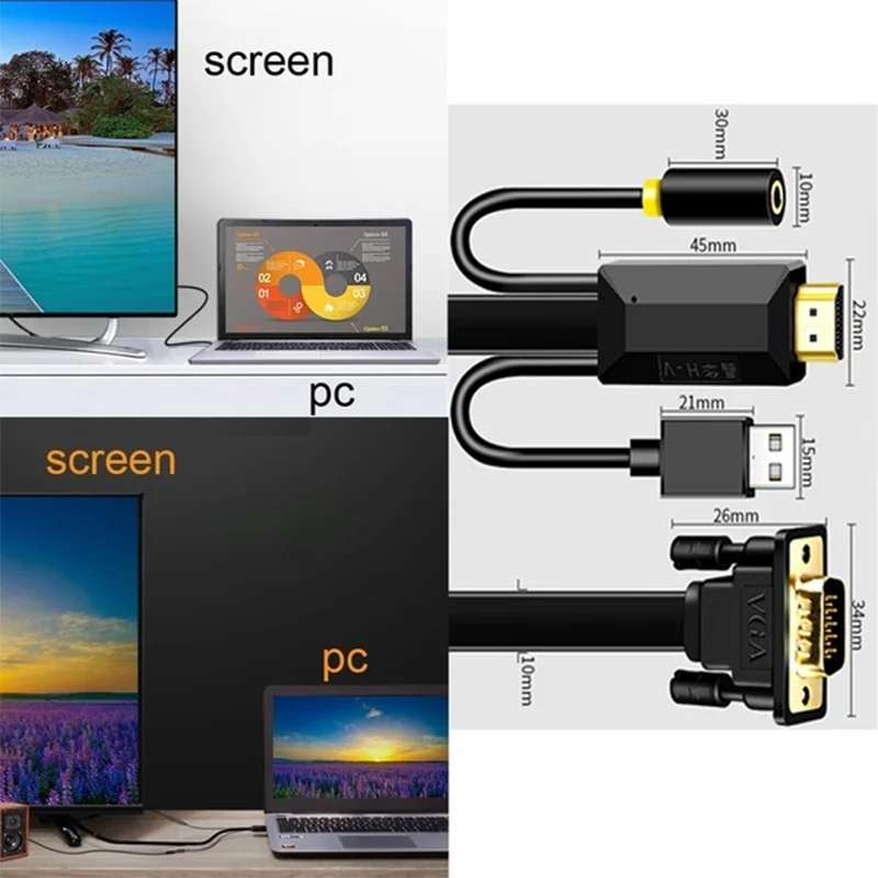 HDMI в VGA кабель HD видео сплиттер 3 5 мм аудио поддержка адаптер конвертер для