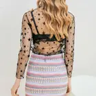 Женская Базовая Просвечивающая сетчатая нижняя рубашка на весну, ажурный кружевной пуловер в полоску со снежинками и блестками, топы с ложным воротником 7