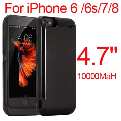 Black 6 6S 7 8 10000 мА/ч, Мощность чехол для iPhone 6 6s 7 plus чехол Батарея Зарядное устройство чехол для iPhone 6 6s 7 8 плюс Мощность Bank зарядное устройство чехол Мощность банка - Цвет: Black 6 6S 7 8