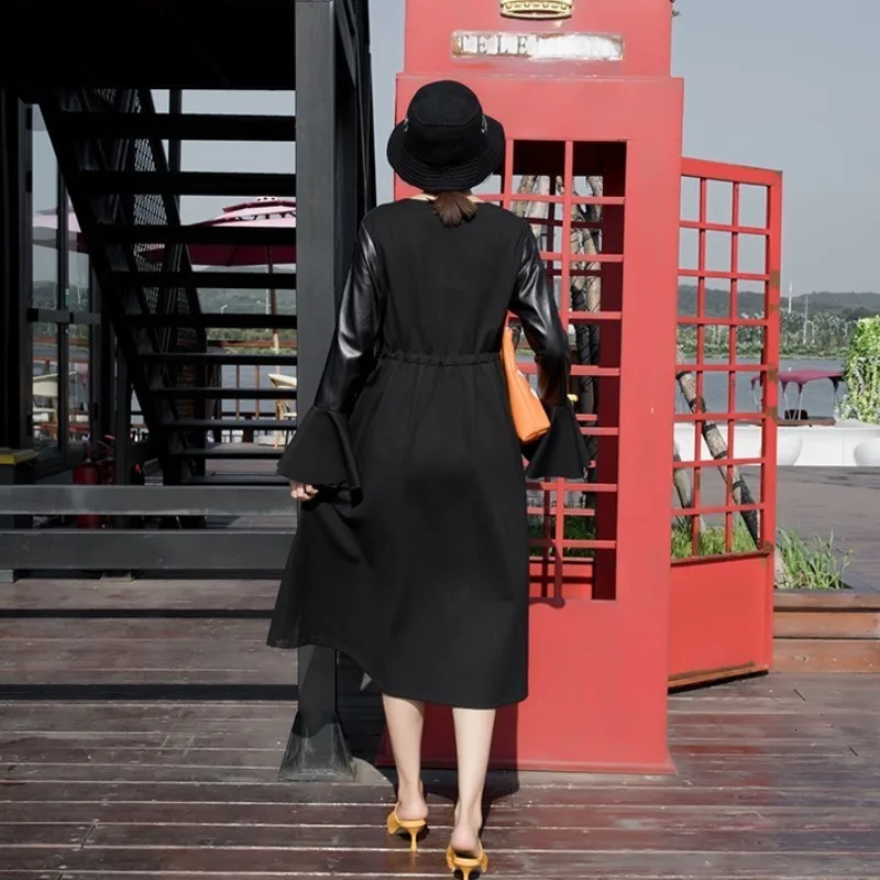 Женское платье из овечьей кожи короткая юбка с воротником и рукавом Флёр длинная