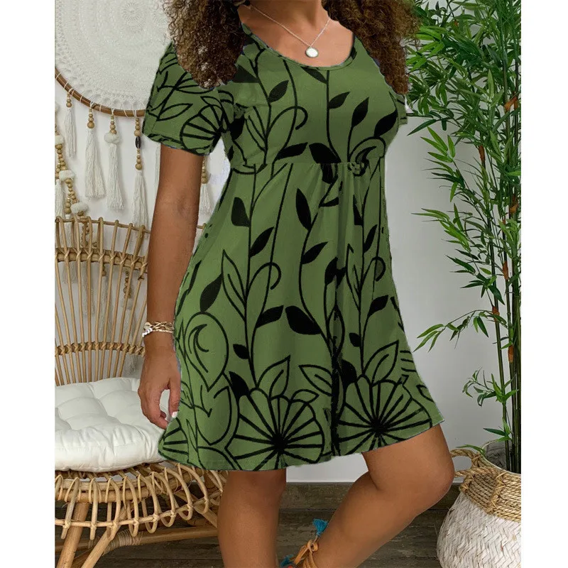 2022 New Summer Dresses Women Casual Short Sleeve O-Neck Print A-line Dress Oversized Streetwear Sundress Loose Dress Vestidos