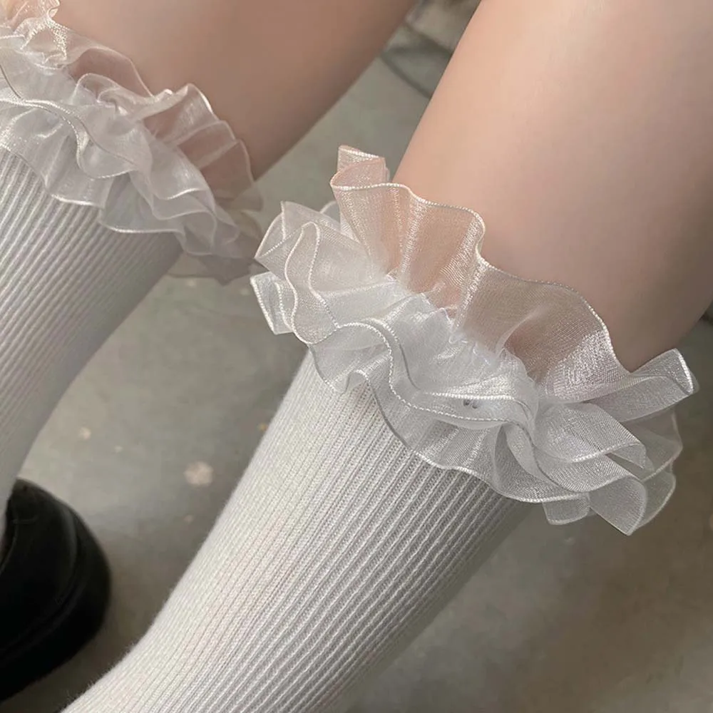 

Japanese Sweet Mesh Lace Socks Cotton Pile Socks Lolita Girl Soft Student Tube Socks Female High Quality Cotton Socking