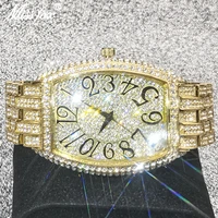 missfox tonneau shape men wrist watch full diamond big dial watches for gentlemen fashion top brand luxurious men quartz clocks