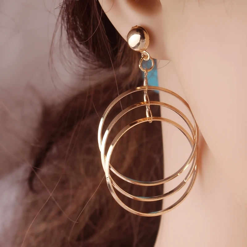 European Irregular Multi-layer Geometric Circles Drop Earrings for Women Hollow Round Long Fashion Jewelry Party | Украшения и - Фото №1